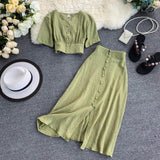 Purpdrank - New Summer Two Piece Set Clothes Women V-neck Ctop Tops + A-line Skirts Suits Ladies Outfit Woman Beach Sexy 2 Piece Sets