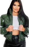 Purpdrank - New Crop Bubble Puffer Winter Jacket Coats Faux Patent Leather Warm Long Sleeve Women Outerwear Zipper Casual Solid Parkas