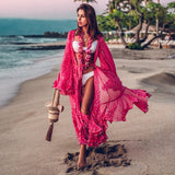 Purpdrank - Women Swimsuit Cover Up Sleeve Kaftan Beach Tunic Dress Robe De Plage Solid White Cotton Pareo  High Collar Beachwear