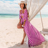 Purpdrank - Women Swimsuit Cover Up Sleeve Kaftan Beach Tunic Dress Robe De Plage Solid White Cotton Pareo  High Collar Beachwear