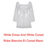 Purpdrank - Chiffon Slash Neck Mini Dress Women Summer Beach Vacation Long Sleeve Corset Bandage Sundress Party Casual Dresses Pink