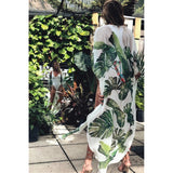 Purpdrank - Women Swimsuit Cover Up Sleeve Kaftan Beach Tunic Dress Robe De Plage Solid White Cotton Pareo  High Collar Beachwear
