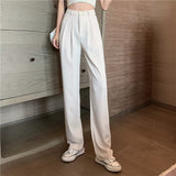 Purpdrank - White Pleated Wide-Leg Pants for Women High Waist Drooping Casual Pants Summer New Korean Style Chic Loose Pants