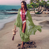 Purpdrank - Women Swimsuit Cover Up Sleeve Kaftan Beach Tunic Dress Robe De Plage Solid White Cotton Pareo  High Collar Beachwear