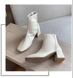 Purpdrank - Autumn Winter Women Zipper Square Toe Boots Elastic Suede Woman Short Boots Cotton Ankle Boots Women's Botas Mujer New Drop