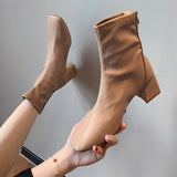 Purpdrank - Autumn Winter Women Zipper Square Toe Boots Elastic Suede Woman Short Boots Cotton Ankle Boots Women's Botas Mujer New Drop