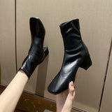 Purpdrank - Autumn Winter Women Zipper Square Toe Boots Elastic Suede Woman Short Boots Cotton Ankle Boots Women's Botas Mujer New Drop
