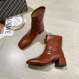Purpdrank - Autumn Winter Women Zipper Square Toe Boots Elastic Suede Woman Short Boots Cotton Ankle Boots Women's Botas Mujer New Drop