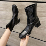 Purpdrank - Autumn Winter Women Zipper Square Toe Boots Elastic Suede Woman Short Boots Cotton Ankle Boots Women's Botas Mujer New Drop
