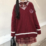 Purpdrank - New Japanese Wear Pullover Jk Sweater  Loose V-Neck Regular Long SleevesStudent Hollow Out Knitting Loose Women Pullover