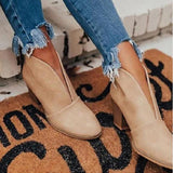 Purpdrank - New Winter Women Boots V Cutout Ankle Boots Stacked Heel Booties Fahsion Chelsea Boots PU Botas Zapatos Mujer SIze 35-43