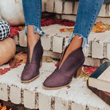 Purpdrank - New Winter Women Boots V Cutout Ankle Boots Stacked Heel Booties Fahsion Chelsea Boots PU Botas Zapatos Mujer SIze 35-43
