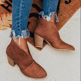 Purpdrank - New Winter Women Boots V Cutout Ankle Boots Stacked Heel Booties Fahsion Chelsea Boots PU Botas Zapatos Mujer SIze 35-43