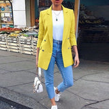 Purpdrank - Autumn Long Sleeve Cardigan Blazer Solid Coat Casual Office Women Slim Button Jackets Work Ladies Open Front Notched S-5XL Coat