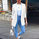 Purpdrank - Autumn Long Sleeve Cardigan Blazer Solid Coat Casual Office Women Slim Button Jackets Work Ladies Open Front Notched S-5XL Coat