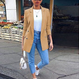 Purpdrank - Autumn Long Sleeve Cardigan Blazer Solid Coat Casual Office Women Slim Button Jackets Work Ladies Open Front Notched S-5XL Coat