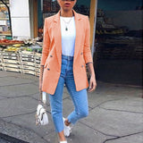 Purpdrank - Autumn Long Sleeve Cardigan Blazer Solid Coat Casual Office Women Slim Button Jackets Work Ladies Open Front Notched S-5XL Coat