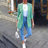 Purpdrank - Autumn Long Sleeve Cardigan Blazer Solid Coat Casual Office Women Slim Button Jackets Work Ladies Open Front Notched S-5XL Coat