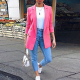 Purpdrank - Autumn Long Sleeve Cardigan Blazer Solid Coat Casual Office Women Slim Button Jackets Work Ladies Open Front Notched S-5XL Coat