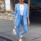 Purpdrank - Autumn Long Sleeve Cardigan Blazer Solid Coat Casual Office Women Slim Button Jackets Work Ladies Open Front Notched S-5XL Coat