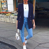 Purpdrank - Autumn Long Sleeve Cardigan Blazer Solid Coat Casual Office Women Slim Button Jackets Work Ladies Open Front Notched S-5XL Coat