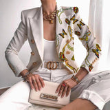 Purpdrank - Autumn Office Lady Elegant Butterfly Print Blazer Coat Fashion Turn-Down Collar Women Outerwear Spring Casual Long Sleeve Jacket