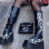 Purpdrank - New Brand Design Black Big Size 34-50 Cool Punk Motorcycles Boots Female Platform Wedges High Heels Boots Women Shoes