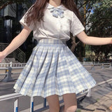 Purpdrank - New School Girl Uniform Pleated Skirts Japanese School Uniform High Waist A-Line Plaid Skirt Sexy JK Uniforms for Woman