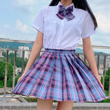 Purpdrank - New School Girl Uniform Pleated Skirts Japanese School Uniform High Waist A-Line Plaid Skirt Sexy JK Uniforms for Woman