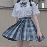 Purpdrank - New School Girl Uniform Pleated Skirts Japanese School Uniform High Waist A-Line Plaid Skirt Sexy JK Uniforms for Woman