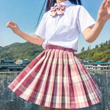 Purpdrank - New School Girl Uniform Pleated Skirts Japanese School Uniform High Waist A-Line Plaid Skirt Sexy JK Uniforms for Woman