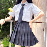 Purpdrank - New School Girl Uniform Pleated Skirts Japanese School Uniform High Waist A-Line Plaid Skirt Sexy JK Uniforms for Woman