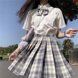 Purpdrank - New School Girl Uniform Pleated Skirts Japanese School Uniform High Waist A-Line Plaid Skirt Sexy JK Uniforms for Woman