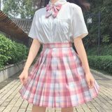 Purpdrank - New School Girl Uniform Pleated Skirts Japanese School Uniform High Waist A-Line Plaid Skirt Sexy JK Uniforms for Woman