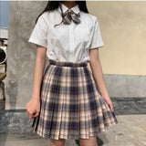 Purpdrank - New School Girl Uniform Pleated Skirts Japanese School Uniform High Waist A-Line Plaid Skirt Sexy JK Uniforms for Woman