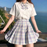 Purpdrank - New School Girl Uniform Pleated Skirts Japanese School Uniform High Waist A-Line Plaid Skirt Sexy JK Uniforms for Woman