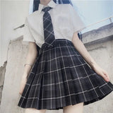 Purpdrank - New School Girl Uniform Pleated Skirts Japanese School Uniform High Waist A-Line Plaid Skirt Sexy JK Uniforms for Woman