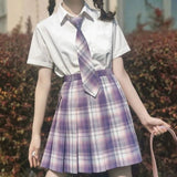 Purpdrank - New School Girl Uniform Pleated Skirts Japanese School Uniform High Waist A-Line Plaid Skirt Sexy JK Uniforms for Woman