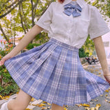 Purpdrank - New School Girl Uniform Pleated Skirts Japanese School Uniform High Waist A-Line Plaid Skirt Sexy JK Uniforms for Woman