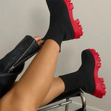 Purpdrank - Women Boots Knitted Platform Shoes Socks Ankle Boots Slip-on Causal Autumn Shoes Ladies Plus Size Female Footwear