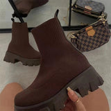 Purpdrank - Women Boots Knitted Platform Shoes Socks Ankle Boots Slip-on Causal Autumn Shoes Ladies Plus Size Female Footwear