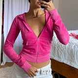 Purpdrank - Velvet Hooded Jacket Women'S Sweatshirts Harajuku Pockets Zip Up  Crop Hoodies Aesthetic Slim Top Autumn Clothes