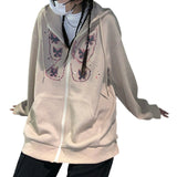 Purpdrank - Y2k Hip Hop Women Plus Size Hooded Sweatshirt Printed Loose Fit Long Sleeve Zip-up Pullover with Pockets Hight Street