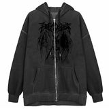 Purpdrank - Y2k Hip Hop Women Plus Size Hooded Sweatshirt Printed Loose Fit Long Sleeve Zip-up Pullover with Pockets Hight Street