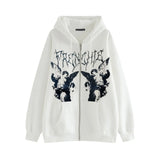 Purpdrank - Y2k Hip Hop Women Plus Size Hooded Sweatshirt Printed Loose Fit Long Sleeve Zip-up Pullover with Pockets Hight Street