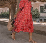 Purpdrank - Summer Dress Women Autumn Short Sleeve  Vintage Plaid Printed Sundress Loose Pleat Mid-Calf Dresses Femme Party Robe