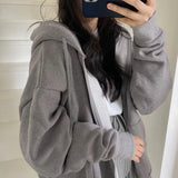 Purpdrank - Harajuku Korean Version Hooded Sweatshirts Women Winter Solid Zip Up Loose Jacket Coats Vintage Long Sleeve Oversized Hoodies