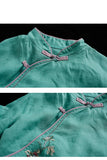 Purpdrank - New Chinese Style Retro Cotton and Linen Shirt Women Spring Summer Chinese Stand-up Collar Button Blouse Embroidered Tea Service