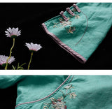 Purpdrank - New Chinese Style Retro Cotton and Linen Shirt Women Spring Summer Chinese Stand-up Collar Button Blouse Embroidered Tea Service