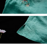 Purpdrank - New Chinese Style Retro Cotton and Linen Shirt Women Spring Summer Chinese Stand-up Collar Button Blouse Embroidered Tea Service